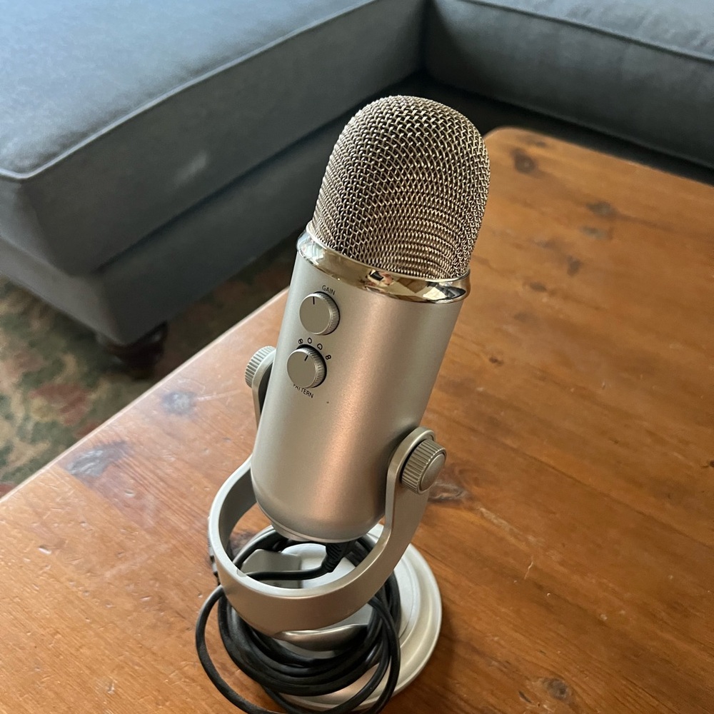 Blue microphone with usb connection cord